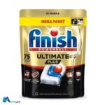 خرید آنلاین قرص ماشین ظرفشویی فینیش مدل Ultimate Plus Hepsi 1 Arada بسته 75 عددی. فرمولاسیون قدرتمند ضد رسوب، حاوی نمک و جلادهنده برای تمیزی و درخشندگی عالی ظروف. ارس باما