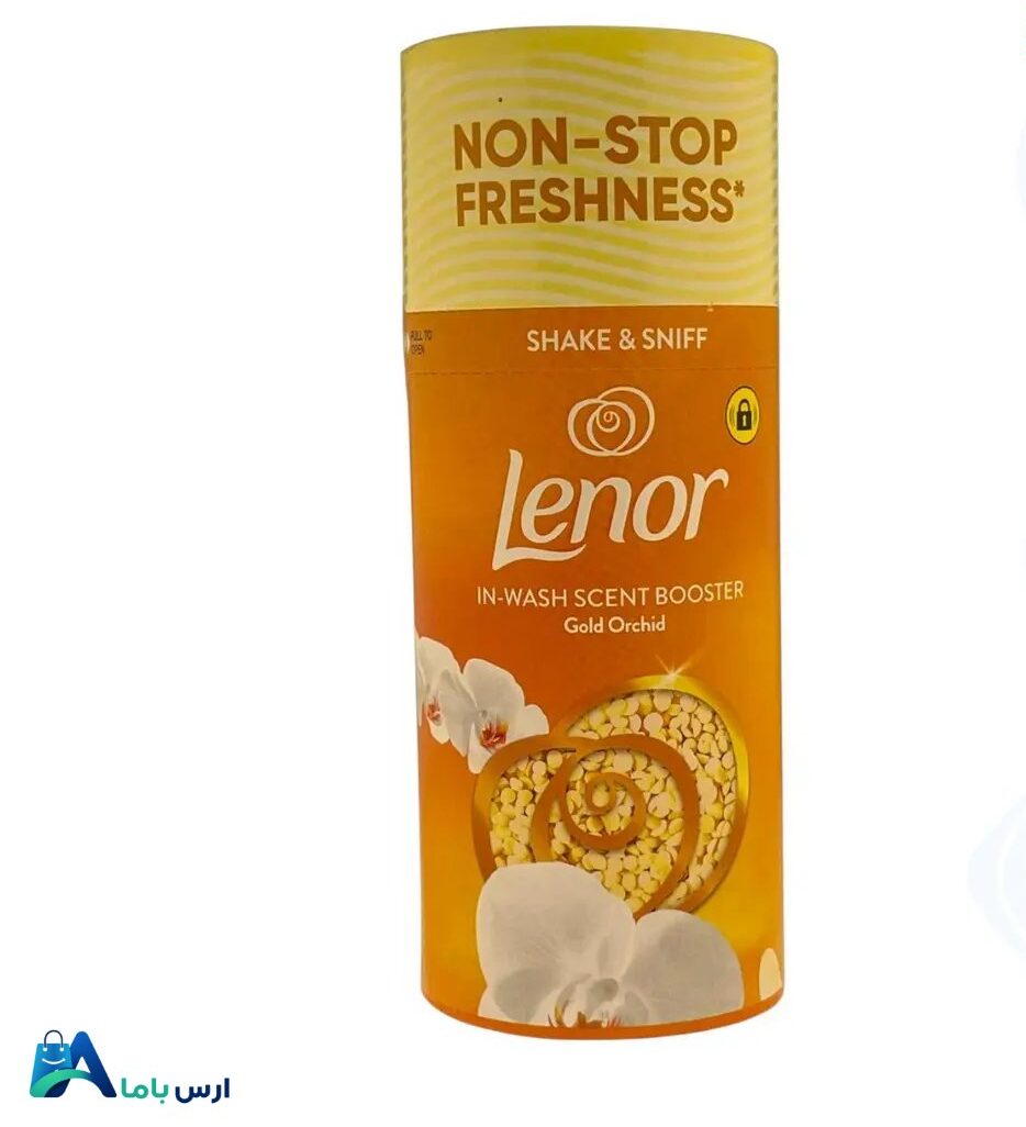 lenor-gold-orchid-scent-beads-155g.jpg خرید دانههای خوشبو کننده لباس لنور مدل Gold Orchid با ماندگاری بالا و رایحه گل ارکیده. محافظ بافت پارچه و ضد حساسیت، مناسب برای انواع لباس. ارس باما
