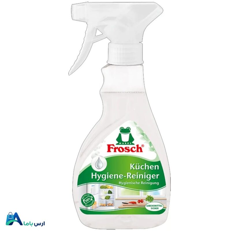 خرید آنلاین اسپری تمیزکننده آشپزخانه فرش Frosch مدل Küchen Hygiene. پاک‌کننده قوی و بهداشتی سطوح آشپزخانه با کیفیت تضمین شده. مشاهده قیمت و ویژگی‌ها. ارس باما