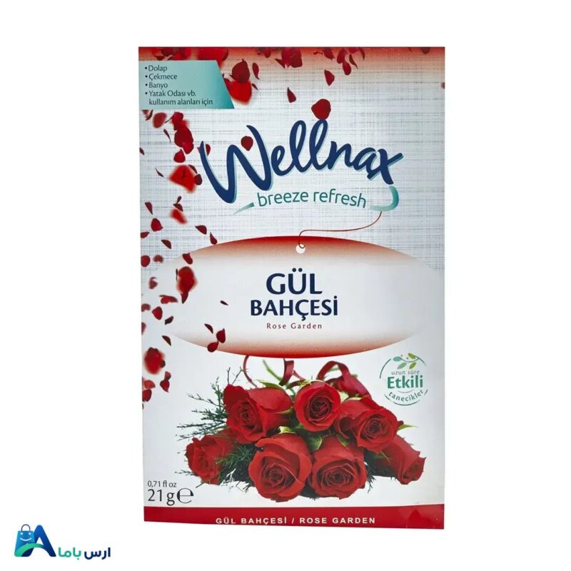 خرید خوشبوکننده کمد و لباس ولناکس Wellnax با رایحه طبیعی گل رز. از بین بردن بوی نامطبوع لباس‌ها، ماندگاری بالا و بدون ایجاد لک. بهترین انتخاب برای کمد و کشو. ارس باما