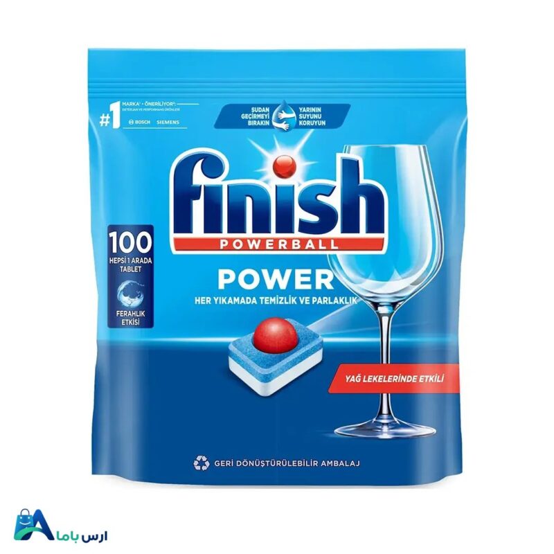 خرید اینترنتی قرص ماشین ظرفشویی فینیش PowerBall بسته 100 عددی. چربی‌زدای قوی، حاوی نمک و جلادهنده، مناسب برای انواع ماشین‌های ظرفشویی با بهترین قیمت. ارس باما