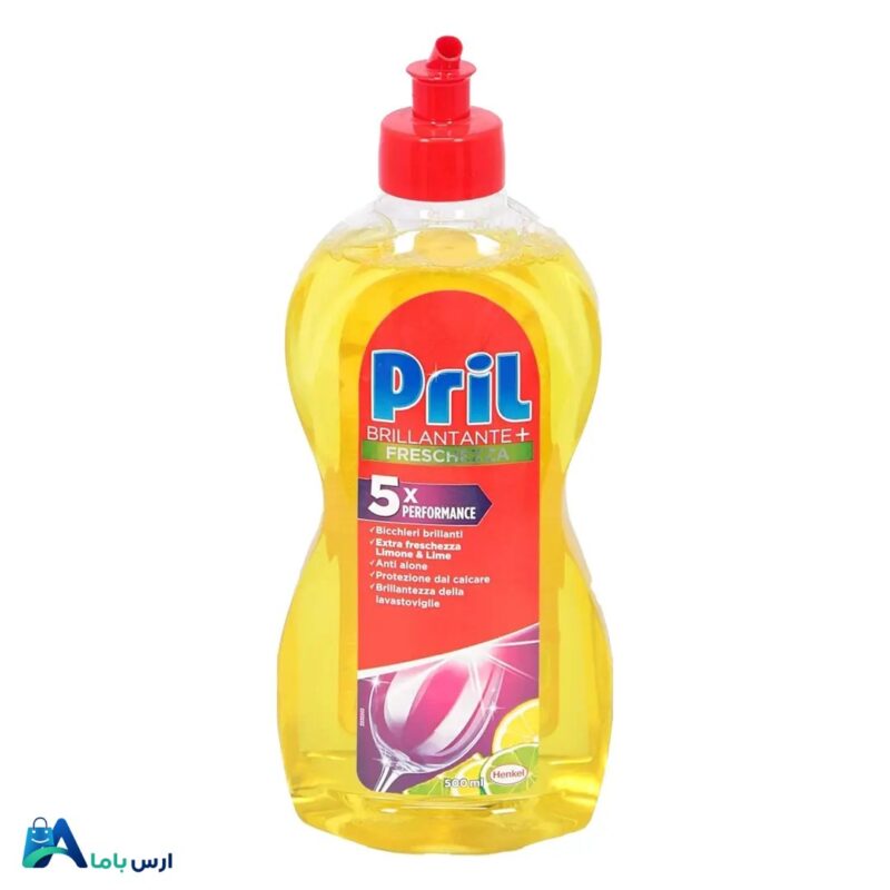 خرید اینترنتی مایع جلادهنده ماشین ظرفشویی پریل مدل Brillantante حجم 500 میلی‌لیتر. افزایش درخشندگی ظروف، جلوگیری از لکه‌های آب و محافظت از ظروف شیشه‌ای. ارس باما