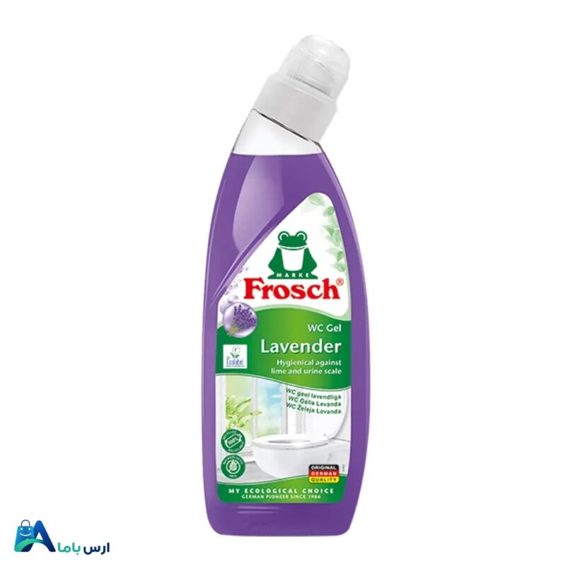 خرید ژل جرم‌گیر توالت فرش (Frosch) با رایحه اسطوخودوس. لکه‌زدای قوی، از بین برنده رسوبات آهکی و کلسیمی با قدرت پاک‌کنندگی بالا و رایحه‌ای ملایم. تحویل سریع. ارس باما
